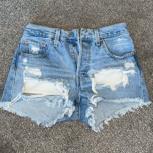 Levi’s 501 High-Waisted, Distressed Jean Shorts